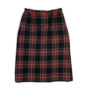 Vintage Pendleton Skirt Black Stewart Tartan Plaid Size 8P Petite Wool Red
